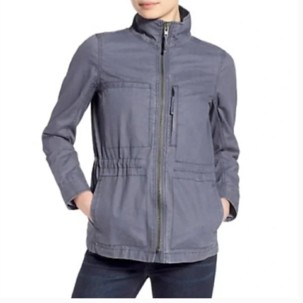 Madewell Fleet Utility Military Zip Jacket in Gray, size XS